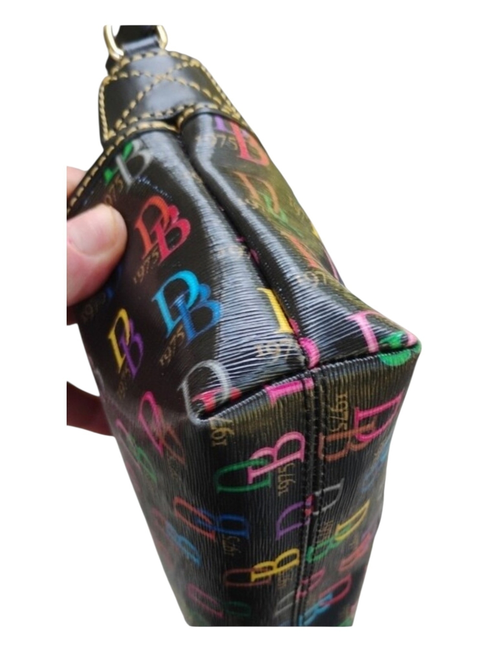 Dooney & Bourke NWOT Black With Multicolor DB Logo Print Crossbody No Callouts - Picture 3 of 8